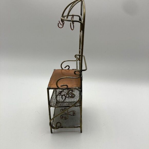 Vintage Dollhouse Miniature Bakers Rack Metal Wire and Copper Approx. 7x2.5x1.5 - Picture 3 of 9